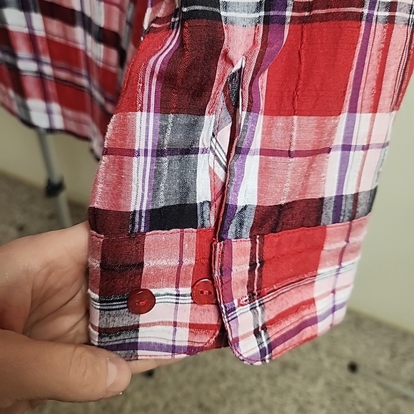 Alia Petite Red Plaid Texture Button Down Shirt SZ 14p - Picture 8 of 9